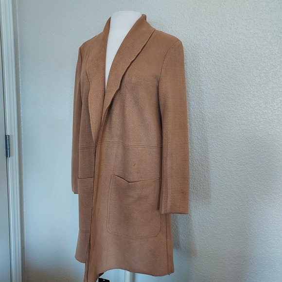 NEW Rielle Beige Faux Leather Long Open Coat Size L - Picture 6 of 12